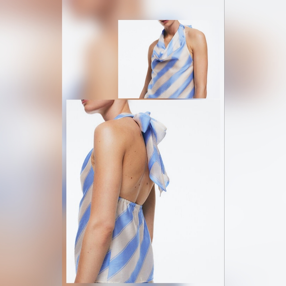 h&m halter Top Chic Blue and White Halter Striped Top